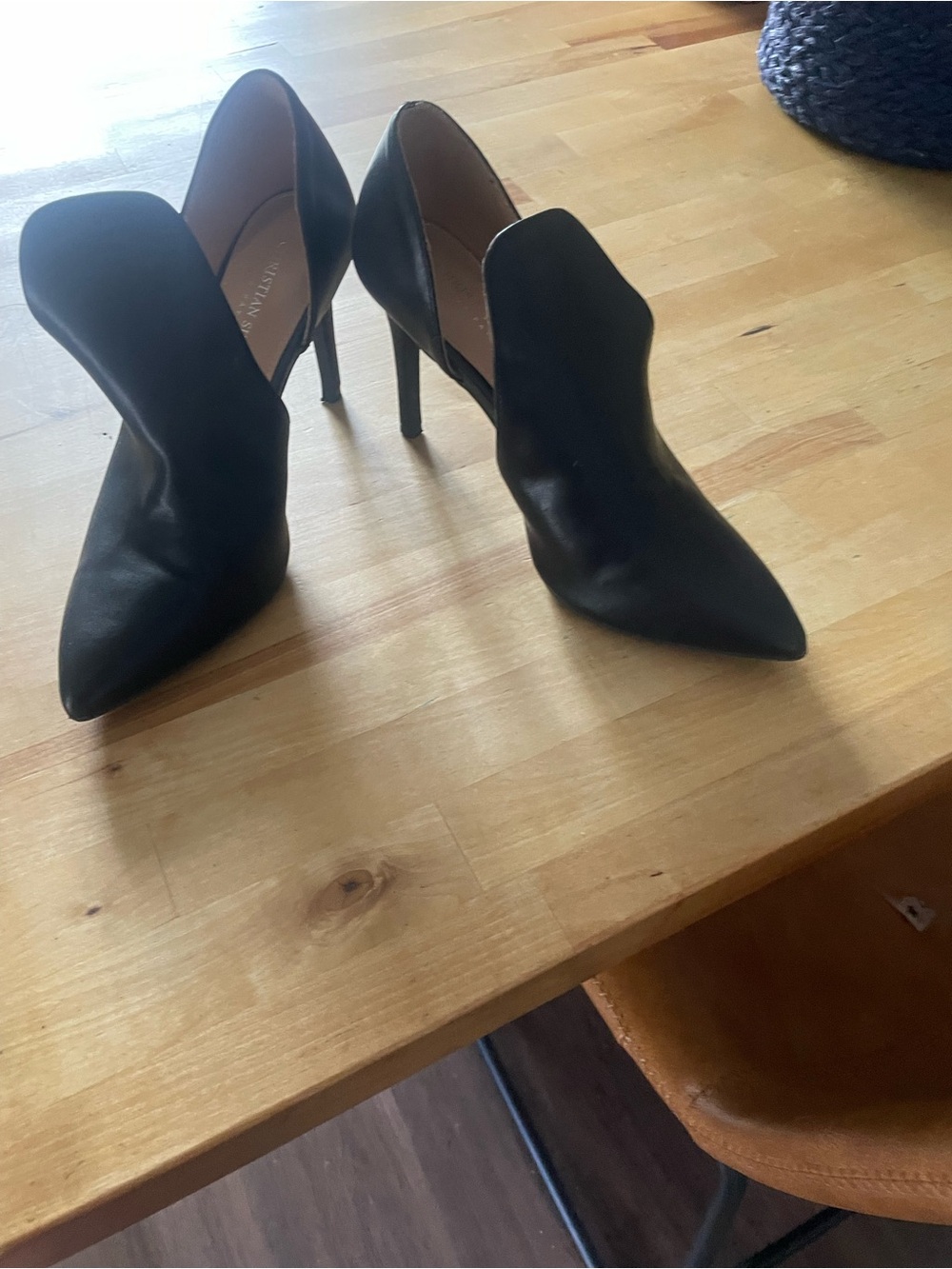 Christian Siriano Black Pointed Leather Stiletto Booties